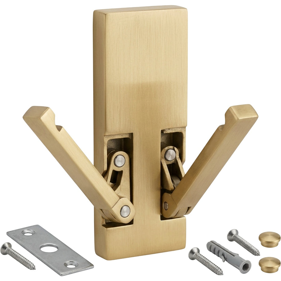Plvng Fold-Flat Double Wall Hook Brushed Brass