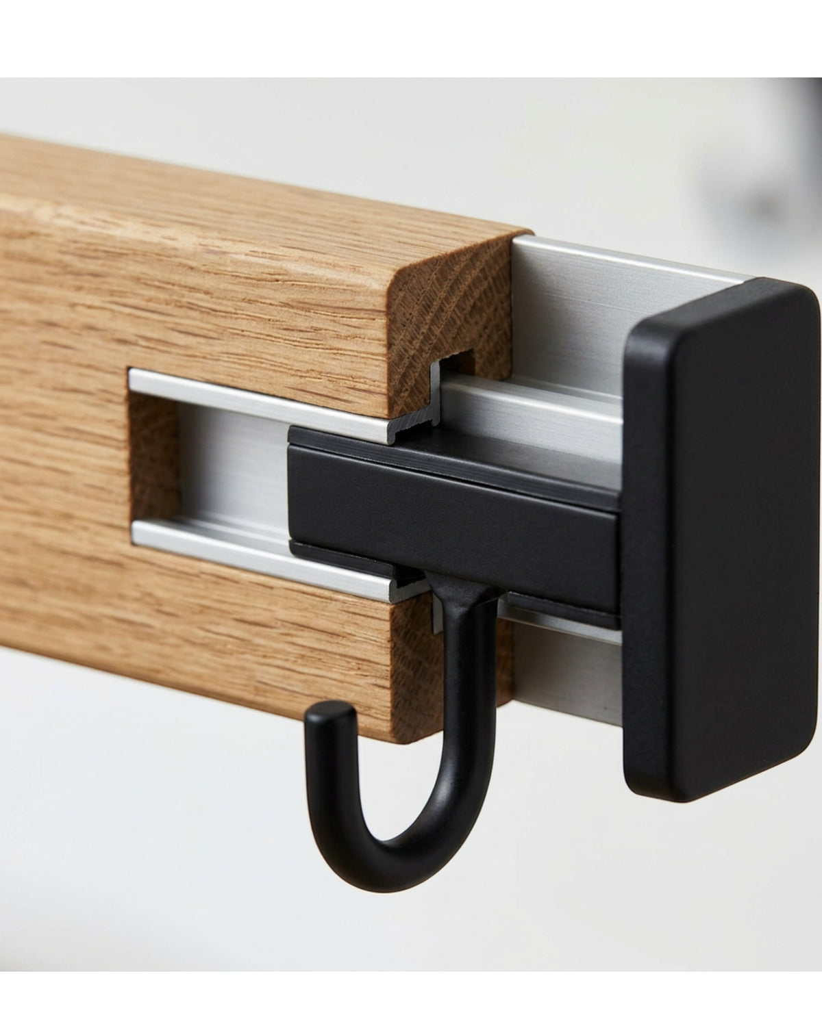 Plvng Three Sliding Hook Wall Rail Oak Black - Detail view