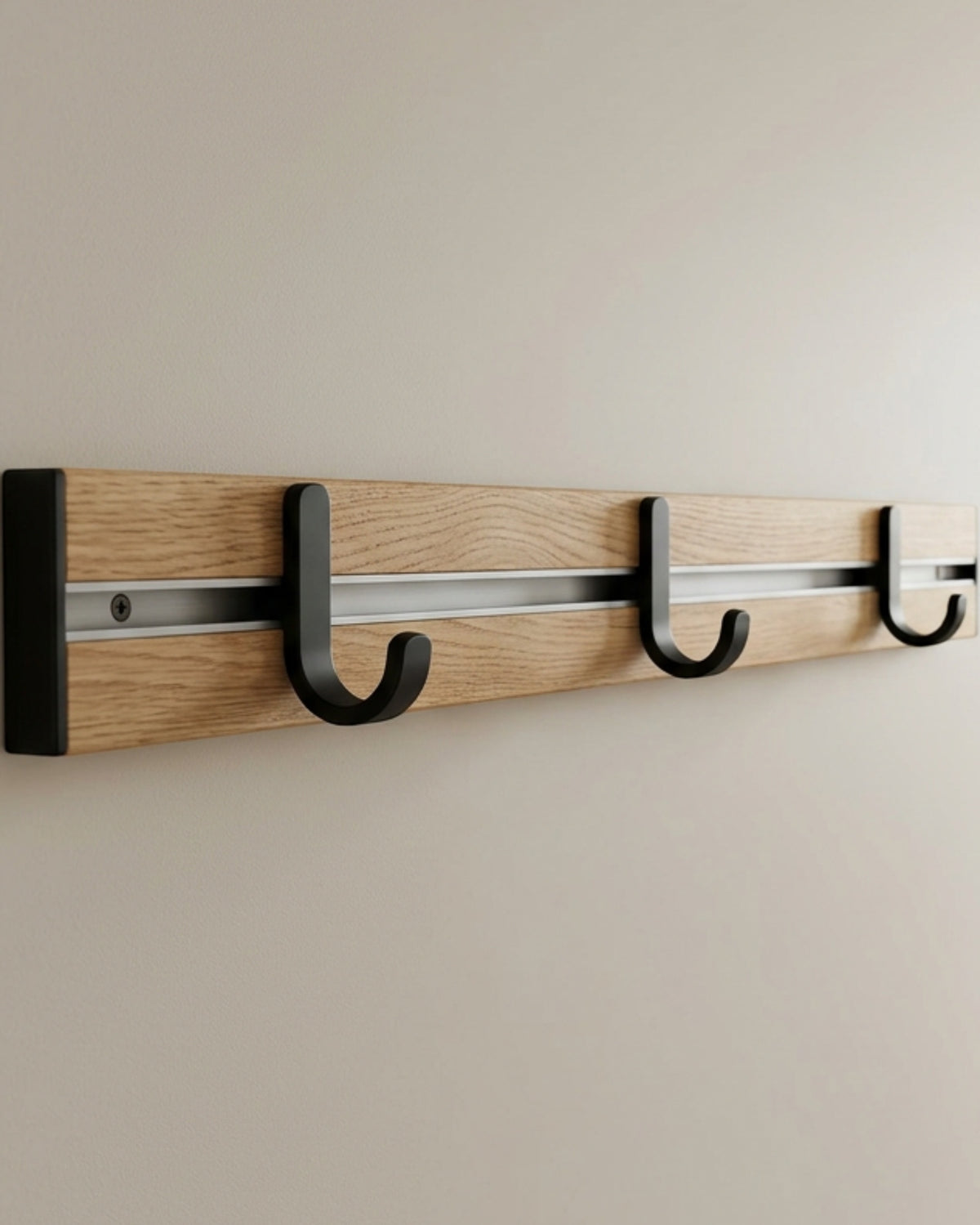 Plvng Three Sliding Hook Wall Rail Oak Black - Lifestyle view