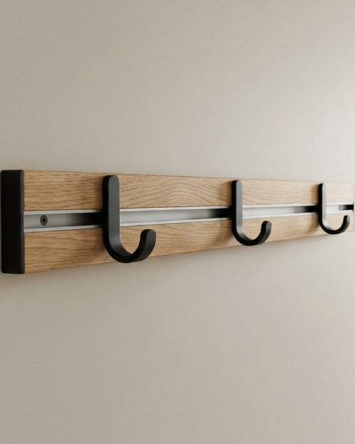 Plvng Three Sliding Hook Wall Rail Oak Black - Lifestyle view